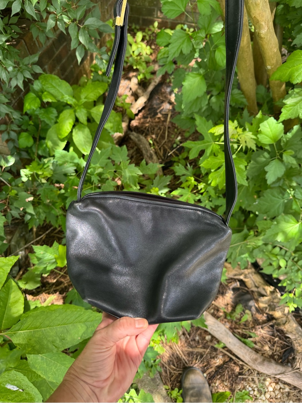 Ganson Black Leather Crossbody Bag Vintage Minimalist Purse